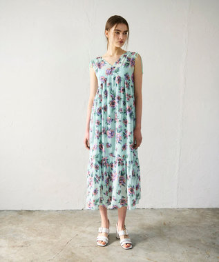 GRACE CONTINENTAL エスニックフラワー刺繍ワンピース ライトグリーン