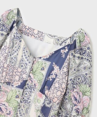 GRACE CONTINENTAL スカーフプリントドレス ネイビー