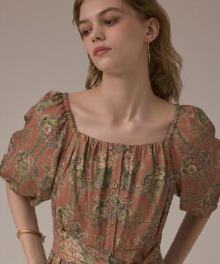 GRACE CONTINENTAL ヴィンテージフラワープリントワンピース キャメル