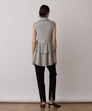 GRACE CONTINENTAL ツイードフリンジジレ グレー