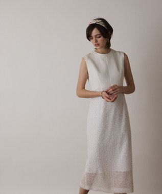 GRACE CONTINENTAL フェザー刺繍コンビワンピース ホワイト