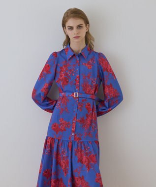 GRACE CONTINENTAL ブーケフラワープリントワンピース ブルー