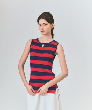 GRACE CONTINENTAL ラインニットノースリーブ レッド