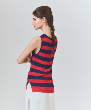 GRACE CONTINENTAL ラインニットノースリーブ レッド