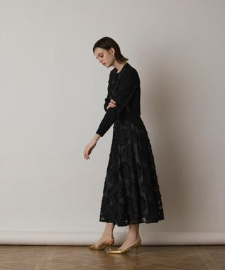 GRACE CONTINENTAL ローズ刺繍フレアスカート ブラック