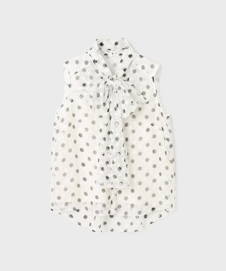 GRACE CONTINENTAL ドットオパールボウタイノースリーブ ホワイト