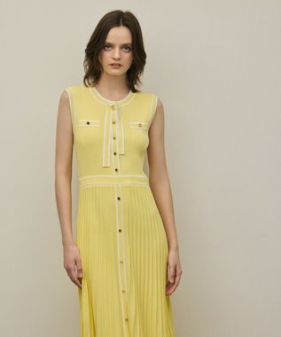 GRACE CONTINENTAL バイカラーボウタイニットワンピース イエロー