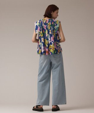 GRACE CONTINENTAL フラワープリントタックブラウス ブルー