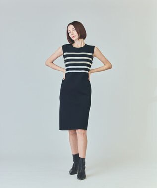 GRACE CONTINENTAL ボーダーパールワンピース ブラック