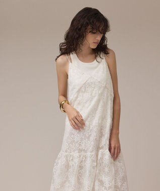 GRACE CONTINENTAL ロゴ刺繍レースワンピース ホワイト