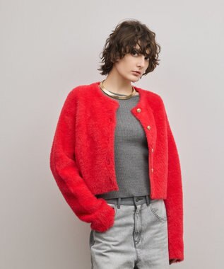 GRACE CONTINENTAL フェザーショートニットカーディガン レッド