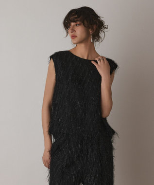 GRACE CONTINENTAL フリンジギャザートップ ブラック