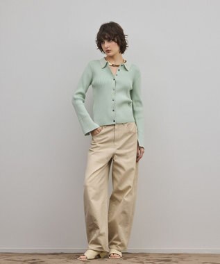 GRACE CONTINENTAL リブシャツニットトップ ライトグリーン