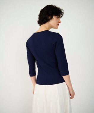 GRACE CONTINENTAL メタル釦リブニットトップ ネイビー