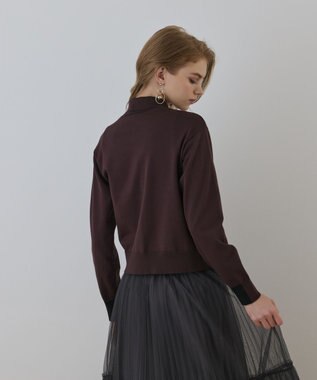 GRACE CONTINENTAL バイカラーロゴニットカーディガン ダークブラウン