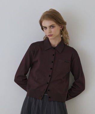 GRACE CONTINENTAL バイカラーロゴニットカーディガン ダークブラウン