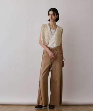 GRACE CONTINENTAL フリンジバギーパンツ ベージュ