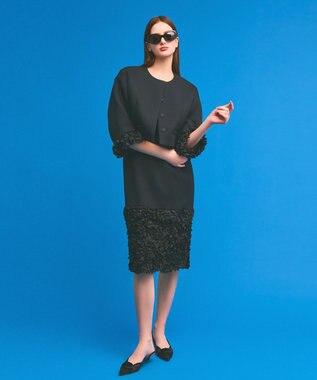 GRACE CONTINENTAL フラワーチュール切替ジャケット ブラック