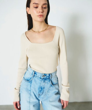 GRACE CONTINENTAL リブスクエアニットトップ キナリ