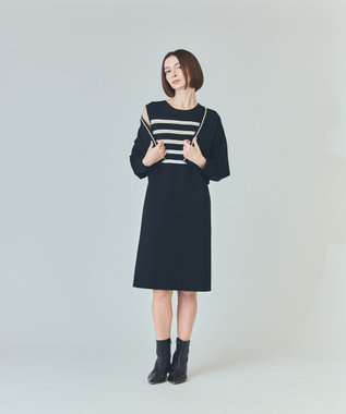 GRACE CONTINENTAL ボーダーパールワンピース ブラック