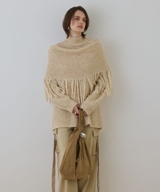 GRACE CONTINENTAL フリンジケープニットトップ キナリ
