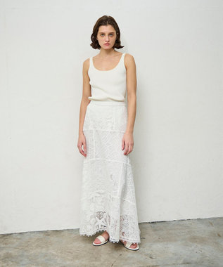 GRACE CONTINENTAL ケミカルレースパッチワークスカート ホワイト