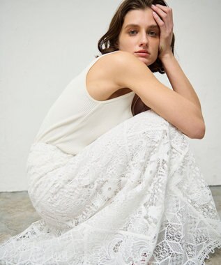 GRACE CONTINENTAL ケミカルレースパッチワークスカート ホワイト