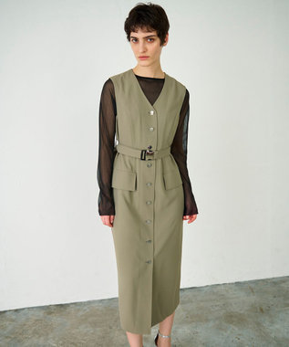 GRACE CONTINENTAL ベルト付ジャンパースカート カーキ