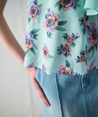 GRACE CONTINENTAL エスニックフラワー刺繍トップ ライトグリーン