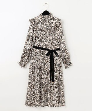 美品✨グレースクラス レオパードフリルシャツワンピース ロング丈 36 美品✨グレースクラス レオパードフリルシャツワンピース ロング