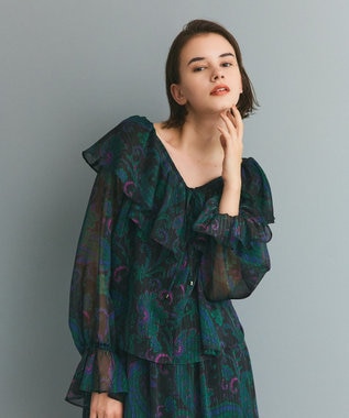 GRACE CONTINENTAL ラメストライププリントブラウス ブラック