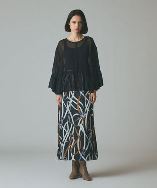 GRACE CONTINENTAL ベルトプリントアシメプリーツスカート ブラック