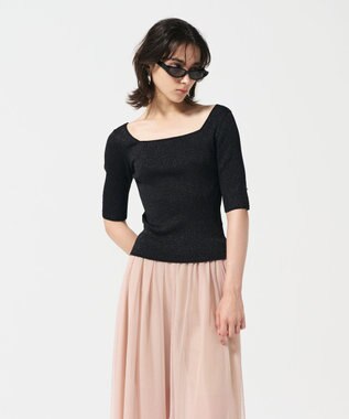 GRACE CONTINENTAL ラメリブニットトップ ブラック