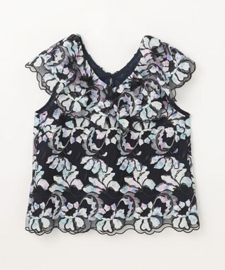 GRACE CONTINENTAL フラワー刺繍プリントトップ ブラック