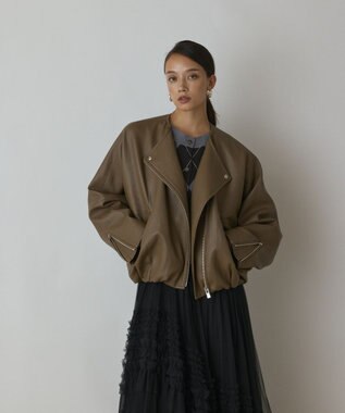 GRACE CONTINENTAL フェイクレザーライダース カーキ