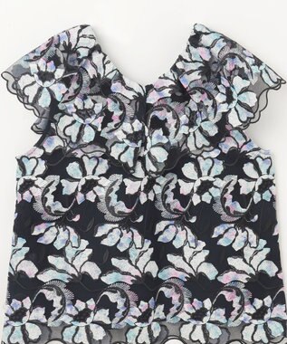 GRACE CONTINENTAL フラワー刺繍プリントトップ ブラック