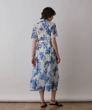 GRACE CONTINENTAL シャドーフラワープリントワンピース ブルー