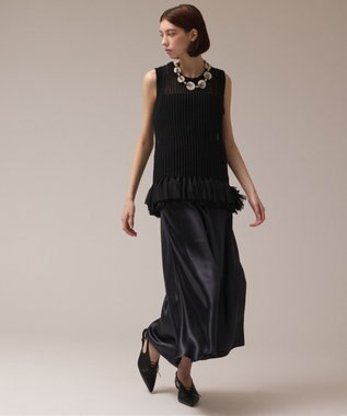 GRACE CONTINENTAL チュールフリンジニットトップ ブラック