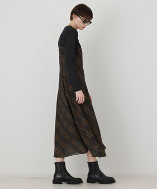 GRACE CONTINENTAL チェックプリントキャミワンピース キャメル