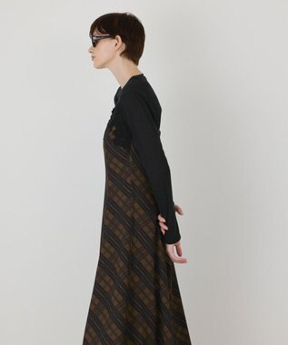 GRACE CONTINENTAL チェックプリントキャミワンピース キャメル