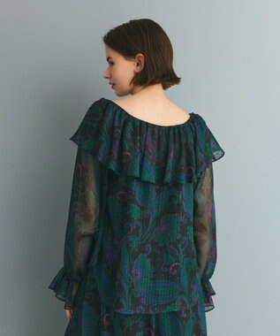 GRACE CONTINENTAL ラメストライププリントブラウス ブラック