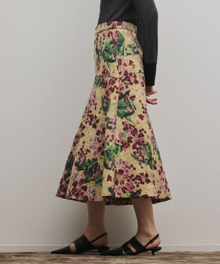 GRACE CONTINENTAL フラワージャガードフレアスカート ベージュ
