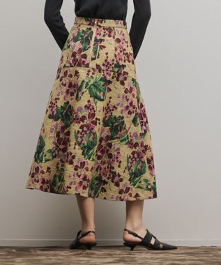 GRACE CONTINENTAL フラワージャガードフレアスカート ベージュ