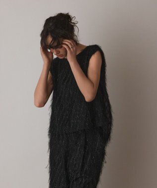 GRACE CONTINENTAL フリンジギャザートップ ブラック