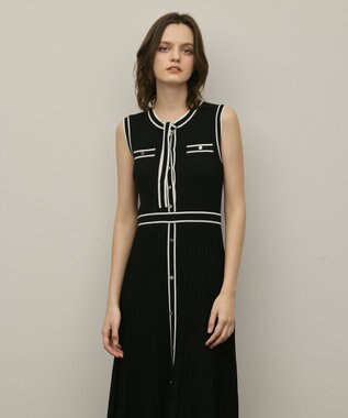 GRACE CONTINENTAL バイカラーボウタイニットワンピース ブラック