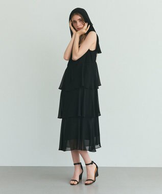 GRACE CONTINENTAL シフォンケープドレス ブラック