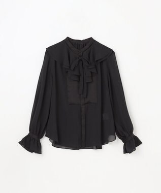 GRACE CONTINENTAL シアーラッフルカラーブラウス ブラック