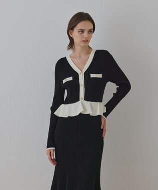 GRACE CONTINENTAL バイカラーニットワンピース ブラック