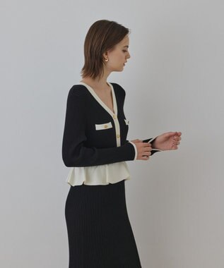 GRACE CONTINENTAL バイカラーニットワンピース ブラック