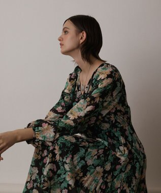 GRACE CONTINENTAL フラワープリントカフタンドレス ブラック